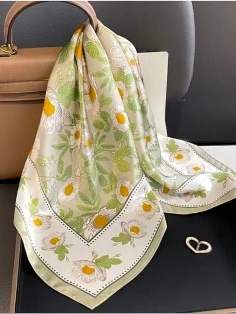 Floral SCARF Soft STYLISH CHIC GREEN AND YELLOW GARDENIA